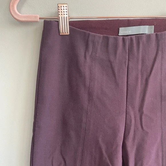 Vince Fitted Cropped Maroon Plum Pintuck Dress Pants Elastic Waist Side Zipper - Picture 2 of 9
